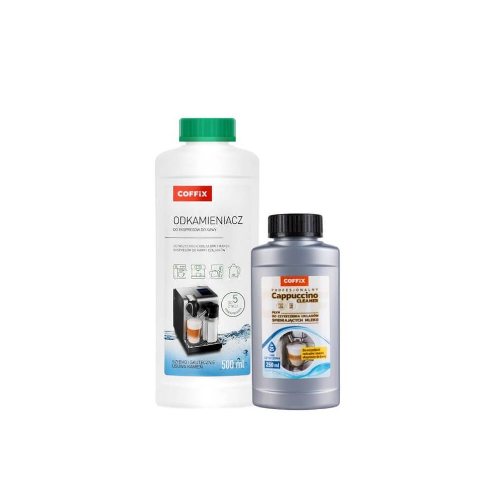 COFFIX kávégép karbantartó készlet - vízkőoldó-500 ml, Cappuccino Tejrendszer Tisztító-250 ml