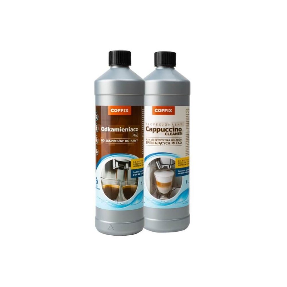 COFFIX kávégép karbantartó készlet - Vízkőoldó-1000 ml, Cappuccino Tejrendszer tisztító-1000 ml