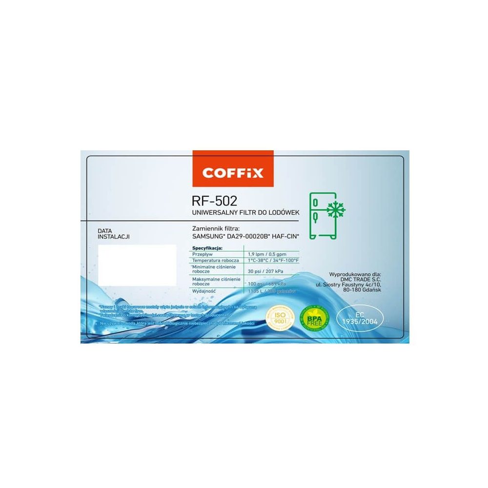 COFFIX RF-502 - Samsung HAF-CIN/DA29 – 00020A/B hűtőszekrényekhez kompatibilis szűrőbetét
